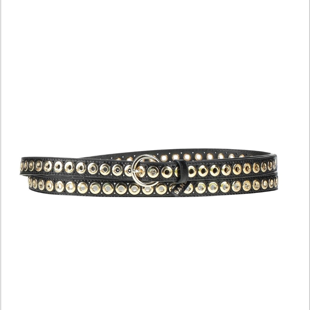 Women's Adelia Eyelet Double Belt Black and Gold Studded Women's Belt